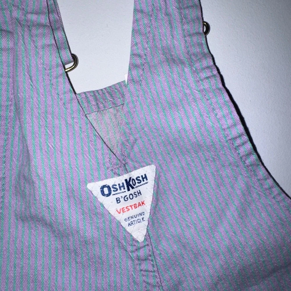 OshKosh B'gosh Overalls Vestbak 4T Purple Green Hickory Stripe USA 1990s Vintage